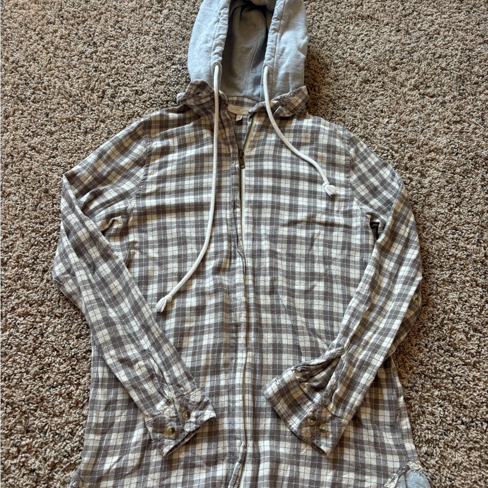 Gilded Intent Plaid Hooded Top - Brown and Gray